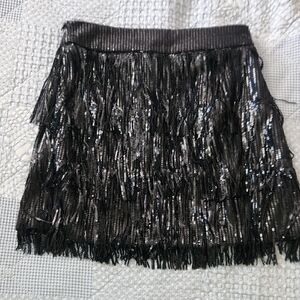 Black Sequin Fringe Mini Skirt